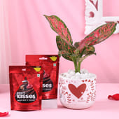 Aglaonema Plant In Heart Pot N Choco Kisses Combo