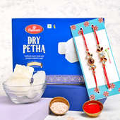 Set of 2 Rakhiwith Sweets for Brother Online Delivery - Agra Dry Petha and Kundan Rakhis Hamper