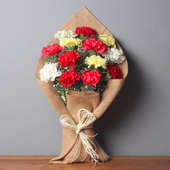 Bunch of Mixed Carnations in Jute Packing