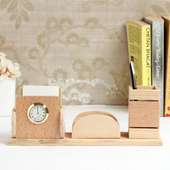 Wooden Desk Organiser - Pen Stand, Card holder with Classy Watch 