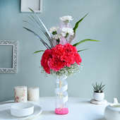 Alluring Carnations with Vase - Flowers Delivery
