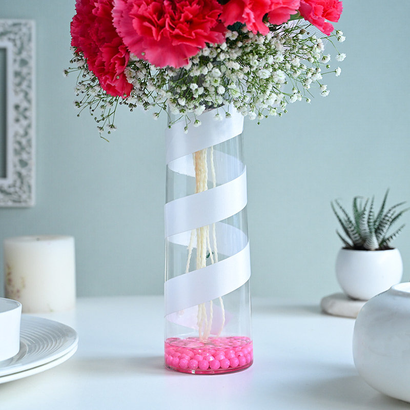 Alluring Carnations With Vase Gift for Valentine Day