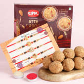 Set of 5 divine Golden Rakhis with Sweets