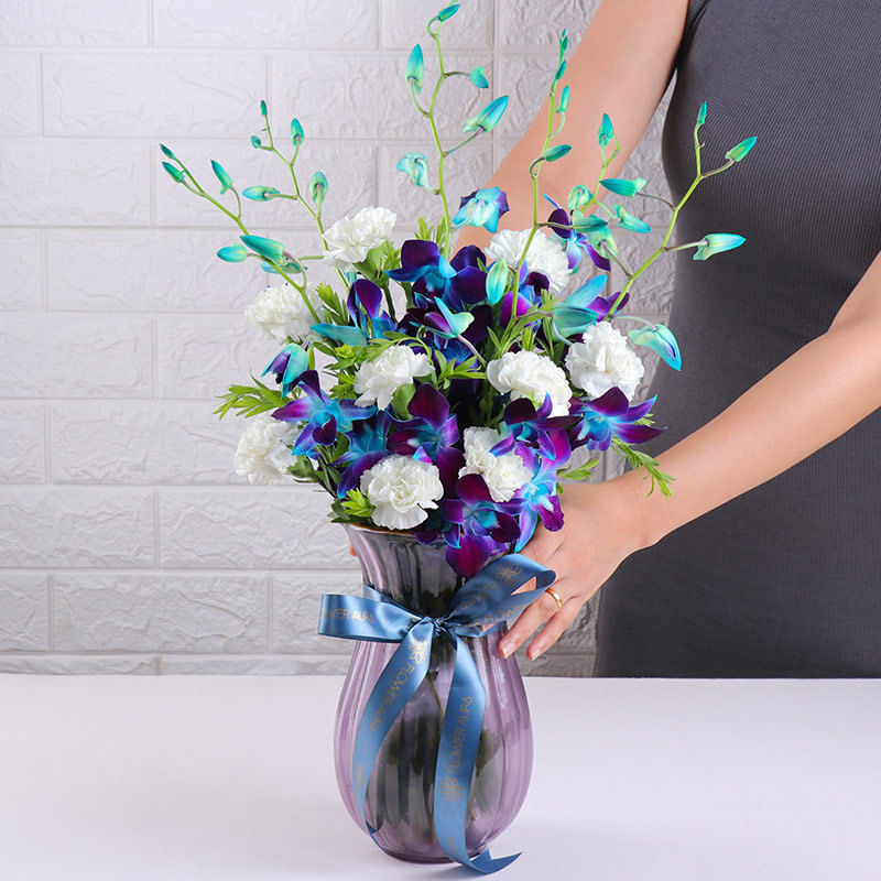 Alluring Orchids And Carnations Vase