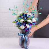 Alluring Orchids And Carnations Vase