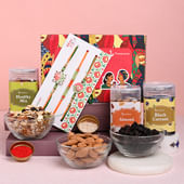 Order Set of 3 For Brother With Dry Fruits Online - Almonds Black Currants With Healthy Mix N Studded Rakhi Trio