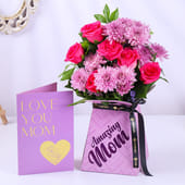 Amazing Mom Florals N Greeting Card Combo