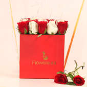 Arrangement of 25 Red and White Roses in Flower Box