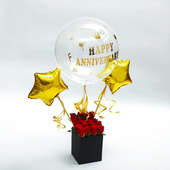 Anniversary Roses N Golden Balloons flowers online delivery