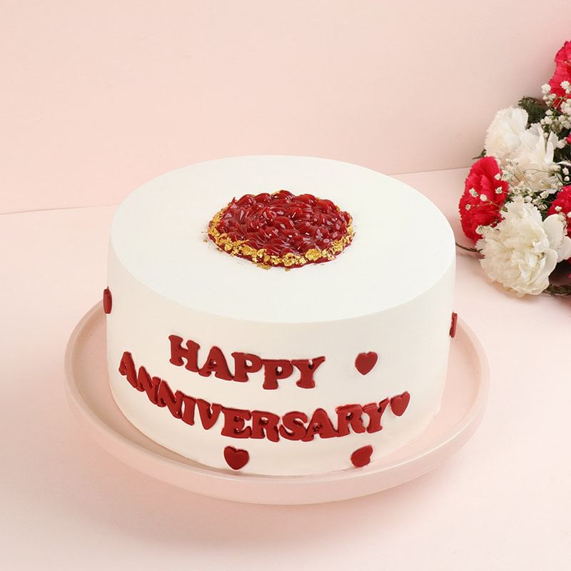 White N Red Happy Marriage Anniversary Cake