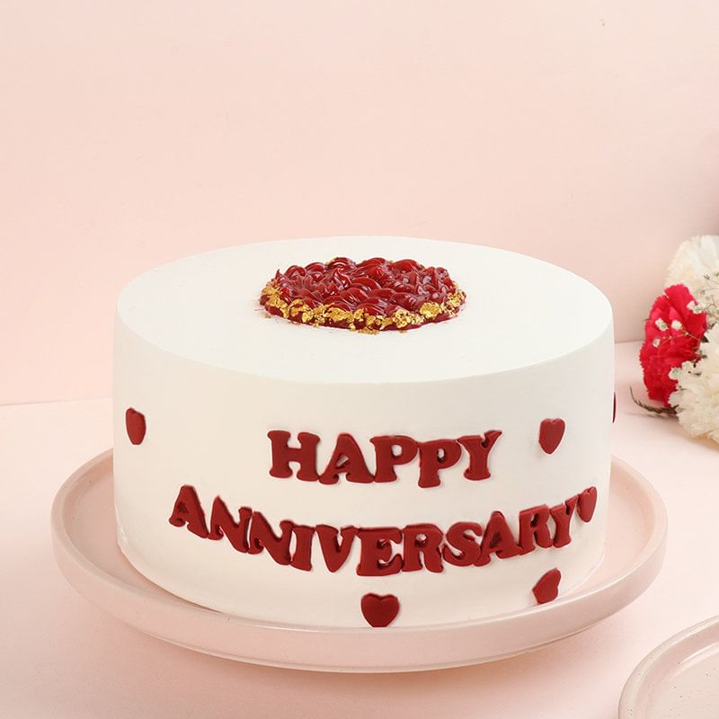 White N Red Happy Marriage Anniversary Cake