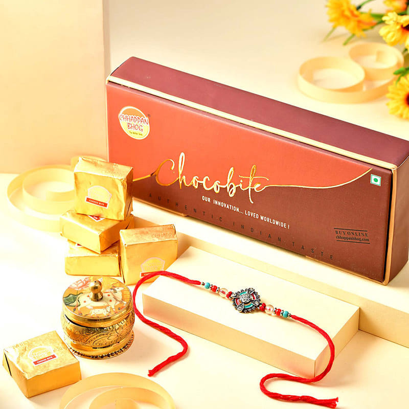 Antique Enamel Rakhi With Chocobite