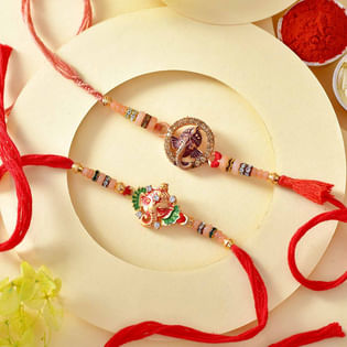 Antique Ganesha Charm Rakhi Duo