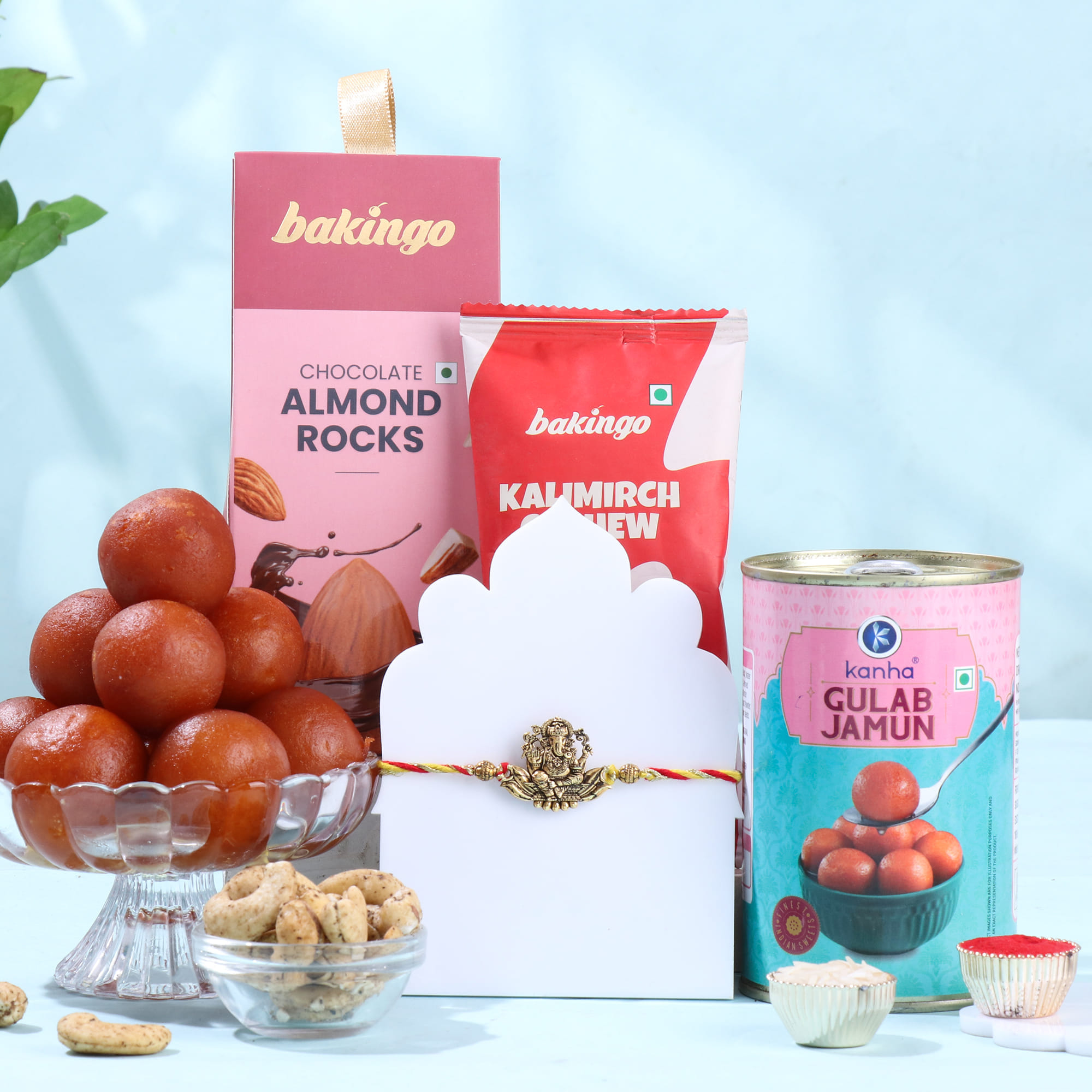 Antique Ganesha Rakhi With Sweet N Nutty Treats