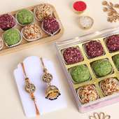 Antique Kundan Bhaiya Bhabhi Rakhis With Ladoo