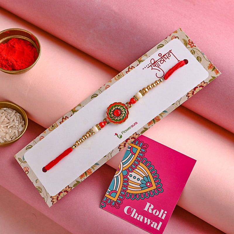 Red Color Designer Rakhi Online in India - full view