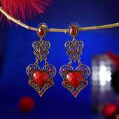 Antique Red Heart Danglers for your GF or Wife on Valentine Day