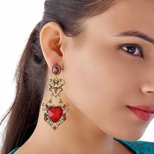 Red Antique Red Heart Danglers with girl