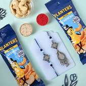 Antique Style Bhaiya Bhabhi Rakhis With Salted Cashews