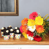 Appealicious Florals - Bunch of 12 Mixed Gerberas with 6 Chocolate Cup Cakes