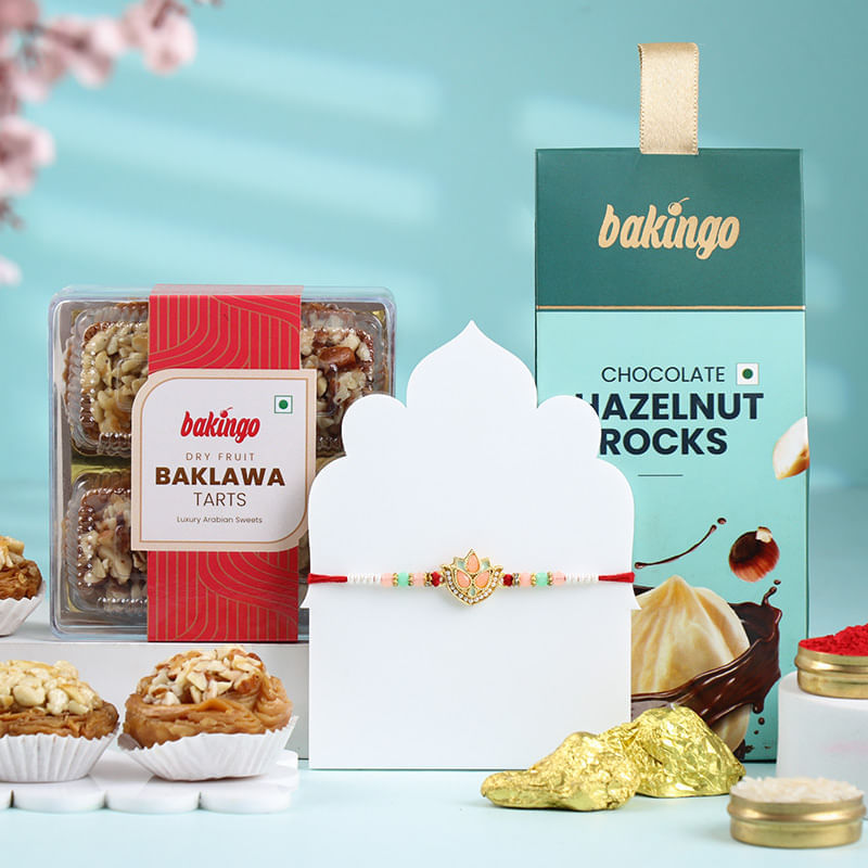 Artisanal Floral Rakhi With Sweet Delights-UAE