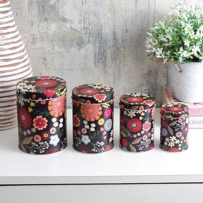 Artistic Floral Metal Storage Tins