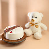 Artistic Vanilla Cake With Plush Teddy Bear