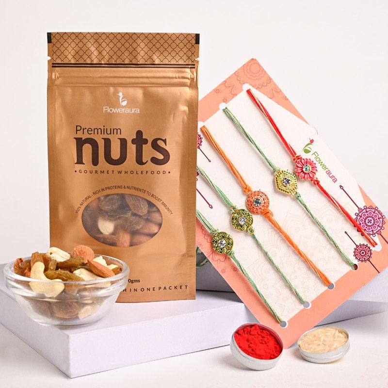 Assorted Dry Fruits N Five Rakhis