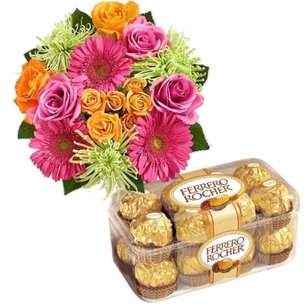 Assorted Flowers And Ferrero Rocher : Valentine Gifts to Canada