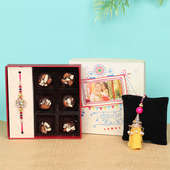 One Designer Rakhi for Bro and Lumba Rakhi for Bhabhi Set with Handmade Chocolates Box
