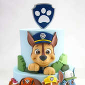 Upper View of Paw Patrol Two Tier Fondant Cake