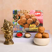 Atta Ladoo Combo Brass Ganesha Idol Gift Hamper 