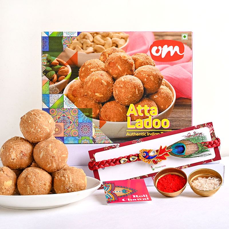 Atta Ladoo With Mor Pankh Rakhi