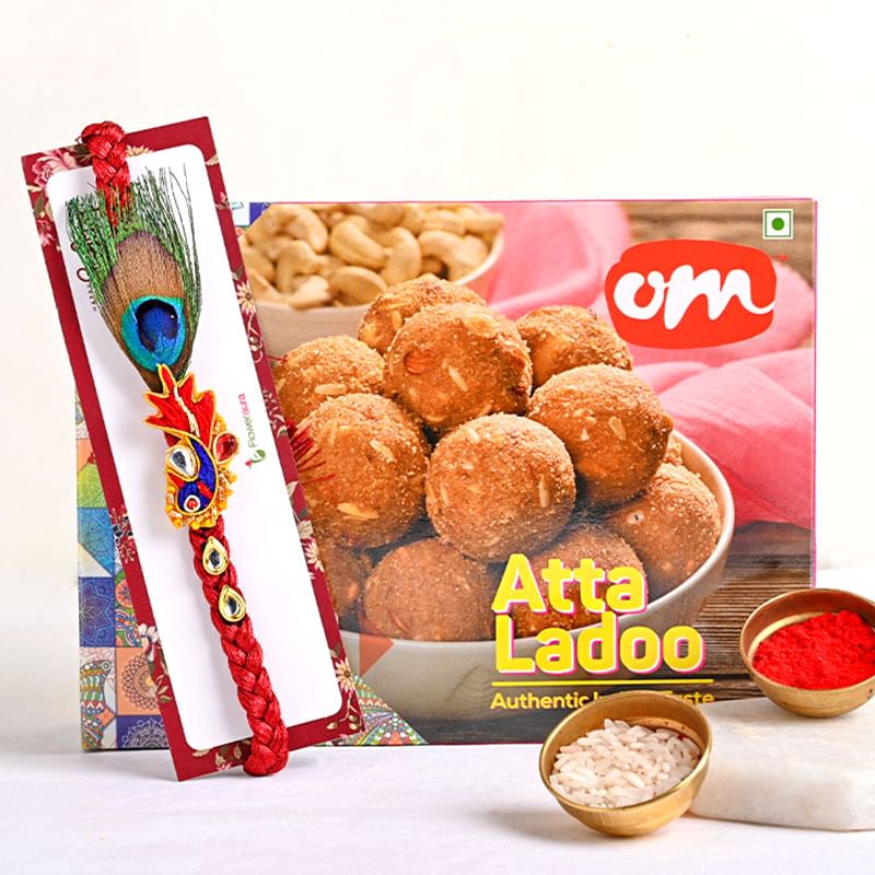 Atta Ladoo With Mor Pankh Rakhi-UAE