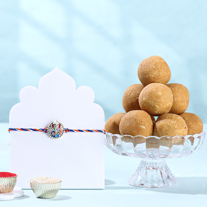 Auspicious Ganesha Rakhi With Besan Ladoos