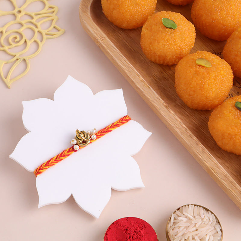 Auspicious Ganesha Rakhi With Motichoor Ladoos