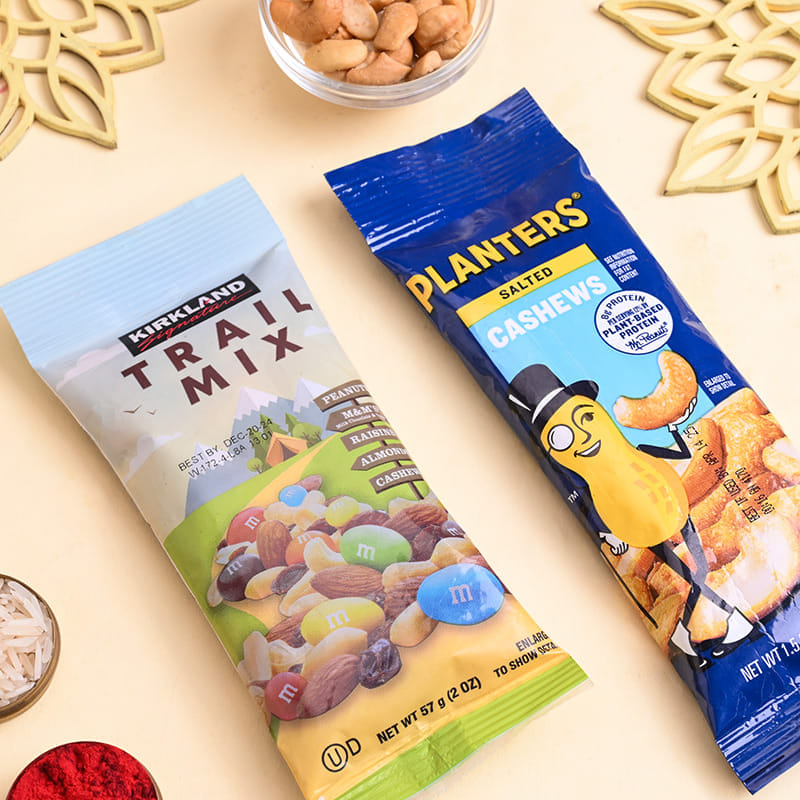 Auspicious Golden Rakhi Duo With Crunchy Nuts