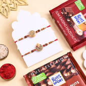 Auspicious Golden Rakhi Duo With Nuts N Chocolate