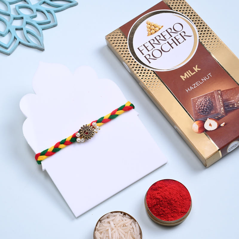 Auspicious Om Rakhi With Chocolate Bar