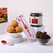 Auspicious Red Meenakari Rakhi With Choco Cookies (Rakhi Sweets)