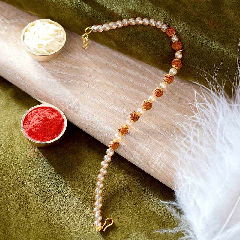 Back view of Auspicious Rudraksh Pearls Bracelet Rakhi
