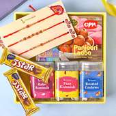 Send Set of 3 Rakhi For Brother Online With Chocolates, Dry Fruits, Sweets Combo