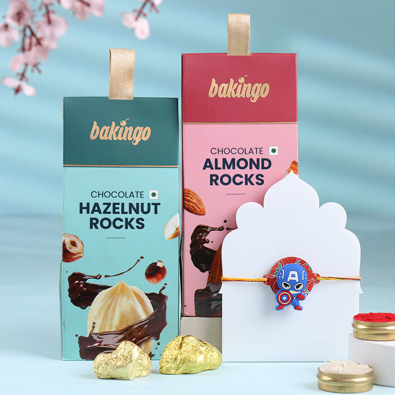 Avenger Captain America Rakhi With Choco Rocks Duo-Overseas