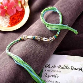 Azurite Black Rutile Quartz Semi Precious Stone Rakhi