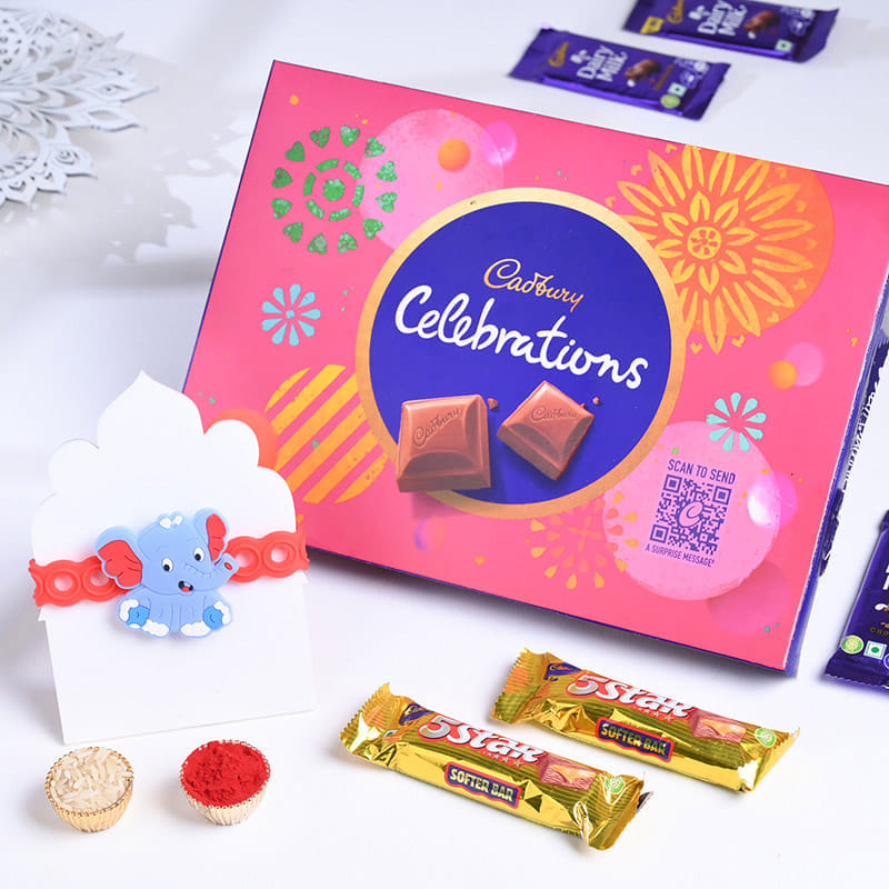 Baby Elephant Kids Rakhi With Celebrations Box