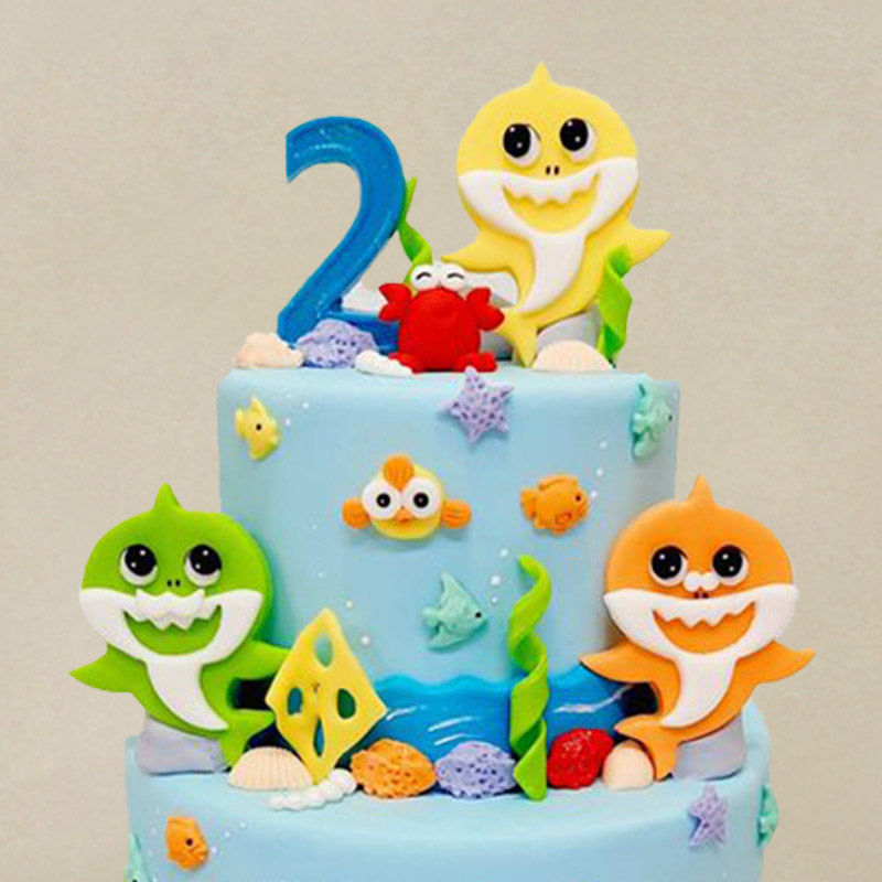 Buy Baby Shark Family Two Tier Fondant Cake