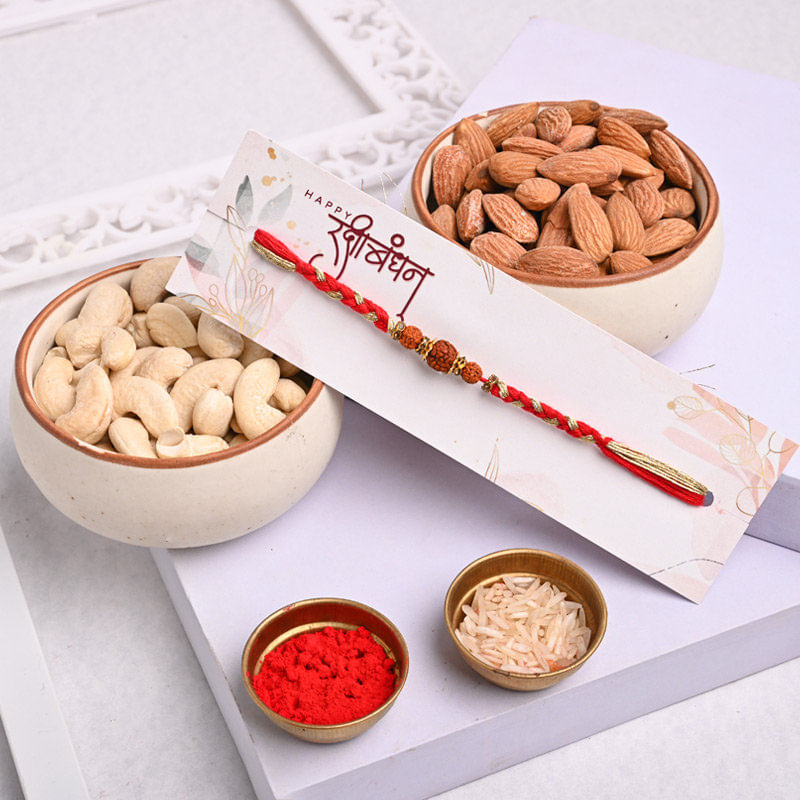 Badam N Kaju With Braided Rudraksha Rakhi - Rakhi for USA