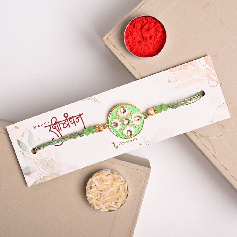 Order Designer Rakhi in India - Badam Pista With Floral Fancy Rakhi