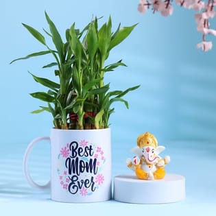 Bamboo Plant In Best Mom Mug With Ganesha Idol