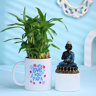 Bamboo Plant In Love You Papa Mug With Buddha Idol